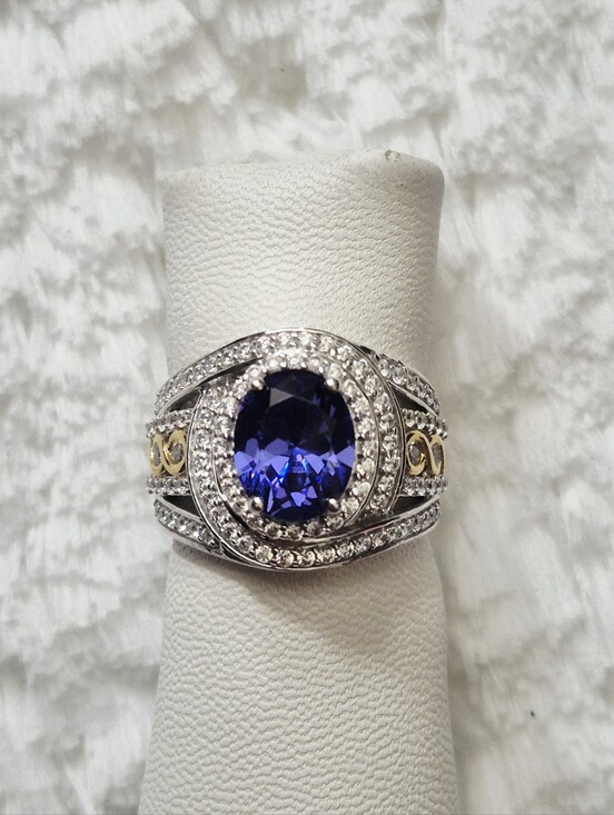 Stampd Jewelry - Sterling Silver Tanzanite & Cz Halo Cocktail Ring